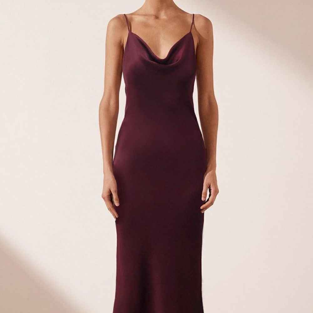 Shona Joy Maroon Slip Cowl Neck Dress